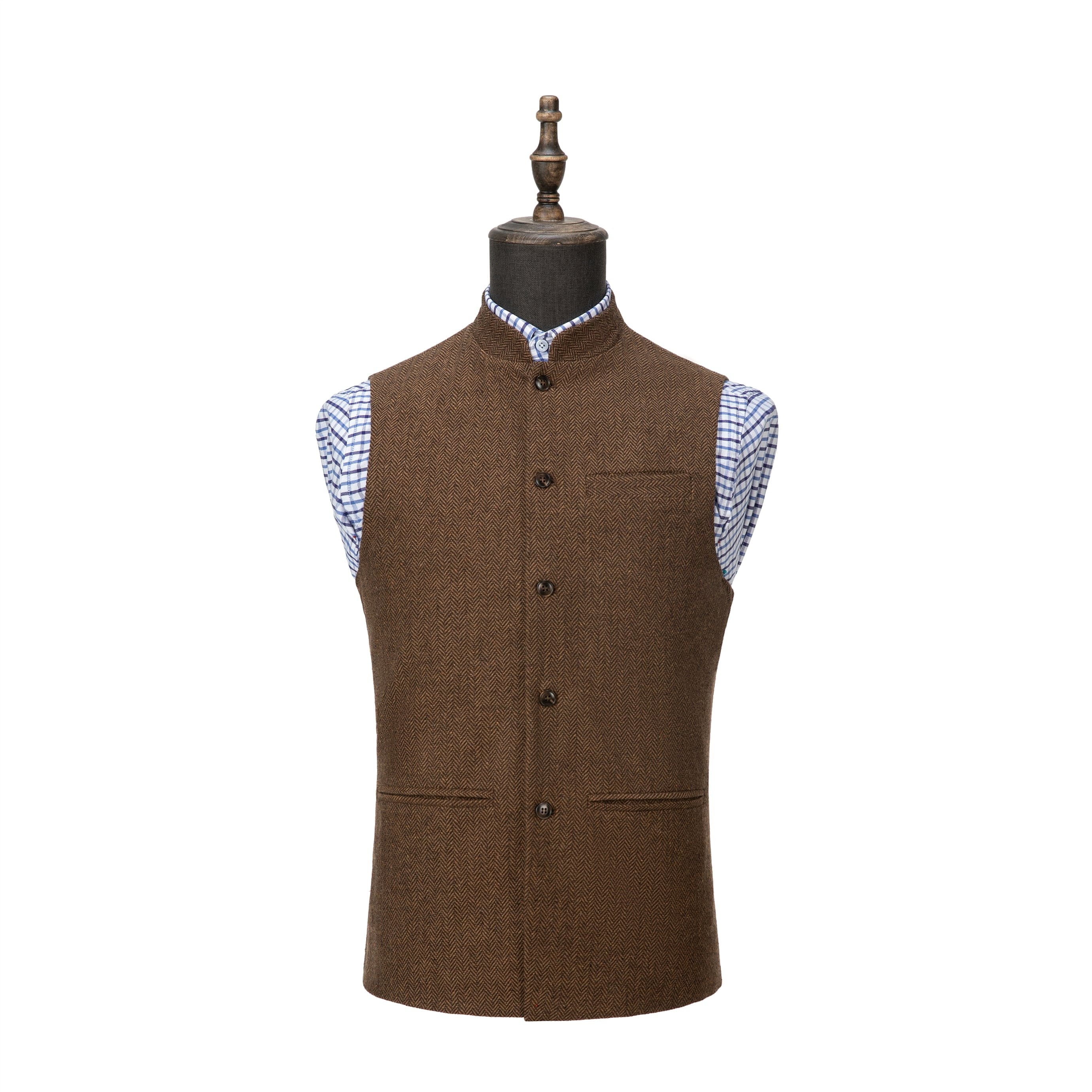 ceehuteey Men's Herringbone Stand Collar Formal Waistcoat