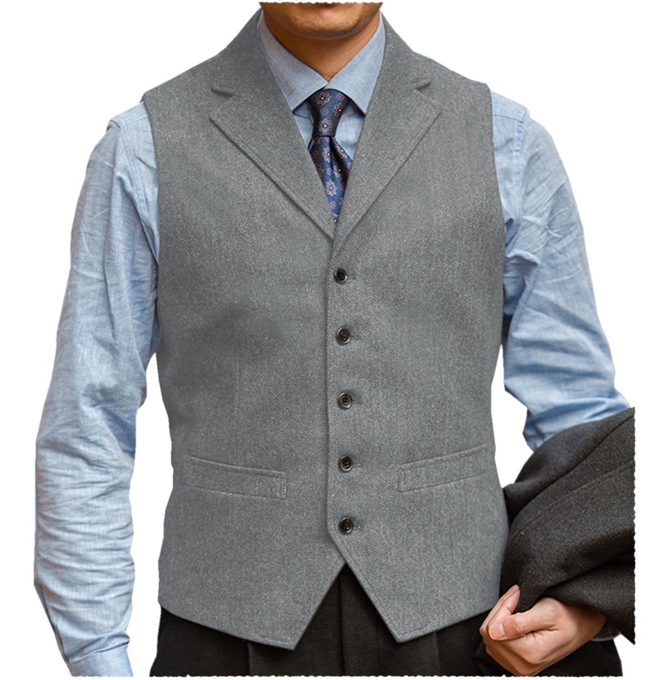 ceehuteey Men‘s Herringbone v Neck Waistcoat