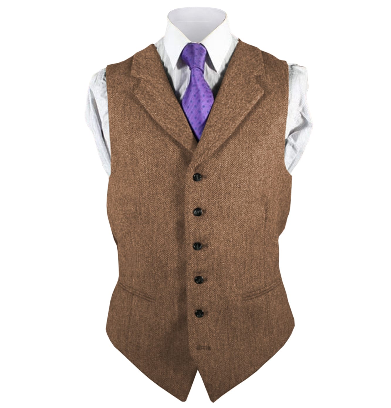 ceehuteey Men's Leisure Fashion Notch Lapel Herringbone Waistcoat