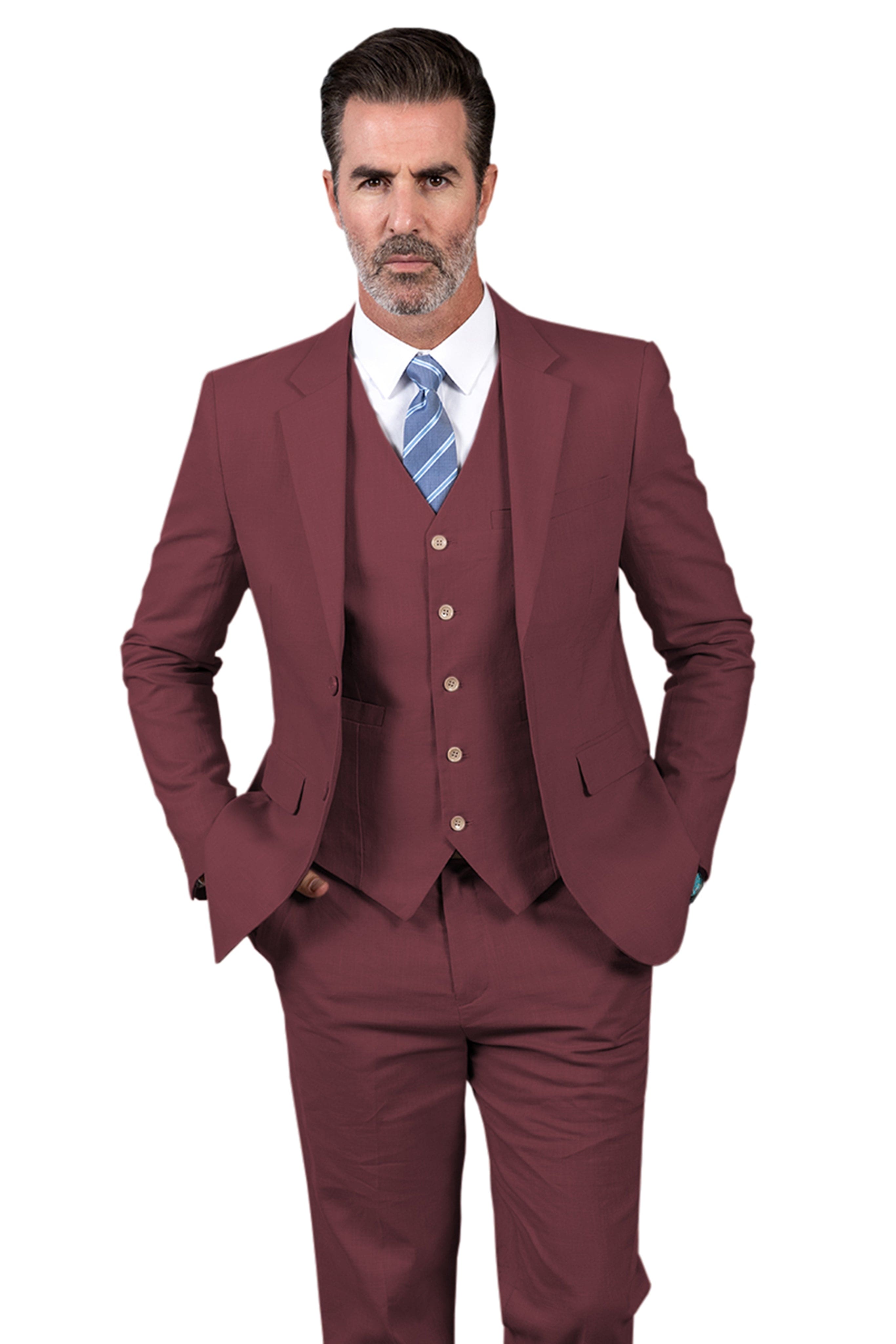 ceehuteey Men's Linen 3 Pieces Regular Fit Notch Lapel  Mens Suit(Blazer+Vest+ Pant)