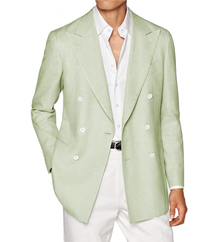 ceehuteey Men's Linen Fashion Notch Lapel Double Breasted Solid Blazer