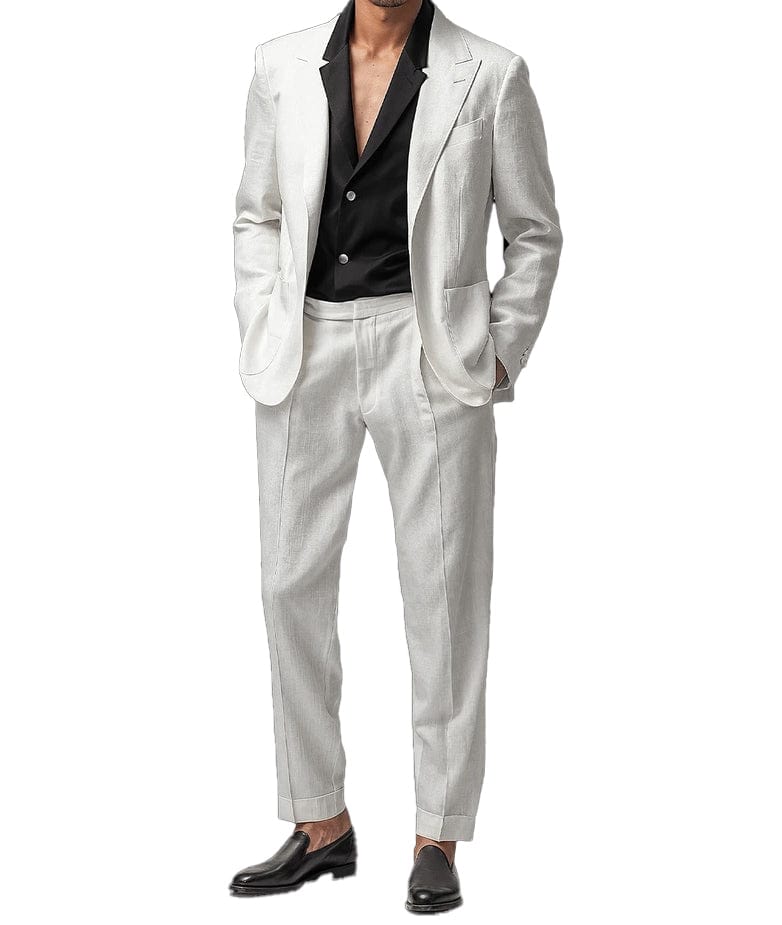 ceehuteey Men's Linen Peak lapel Fashion Casual Wedding Suit for Men (Blazer+Pants)