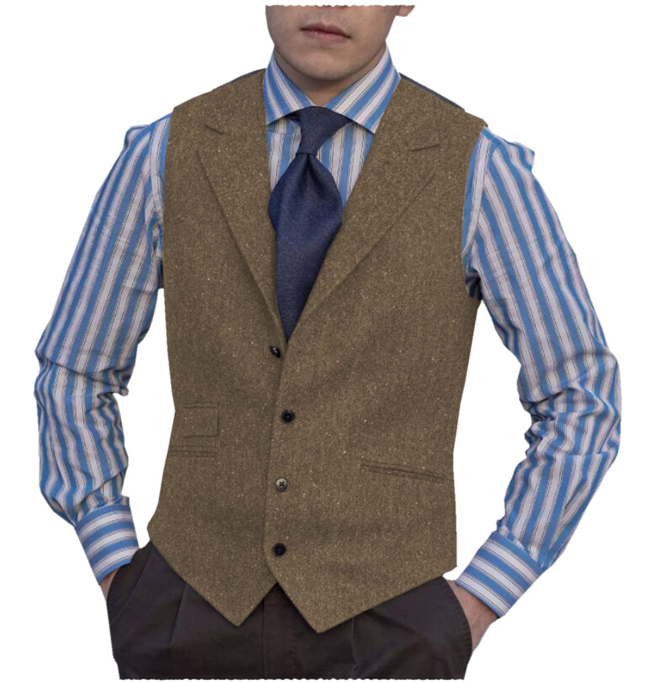 ceehuteey Men's Linen v Neck Classic Herringbone Tweed Notch Lapel Waistcoat