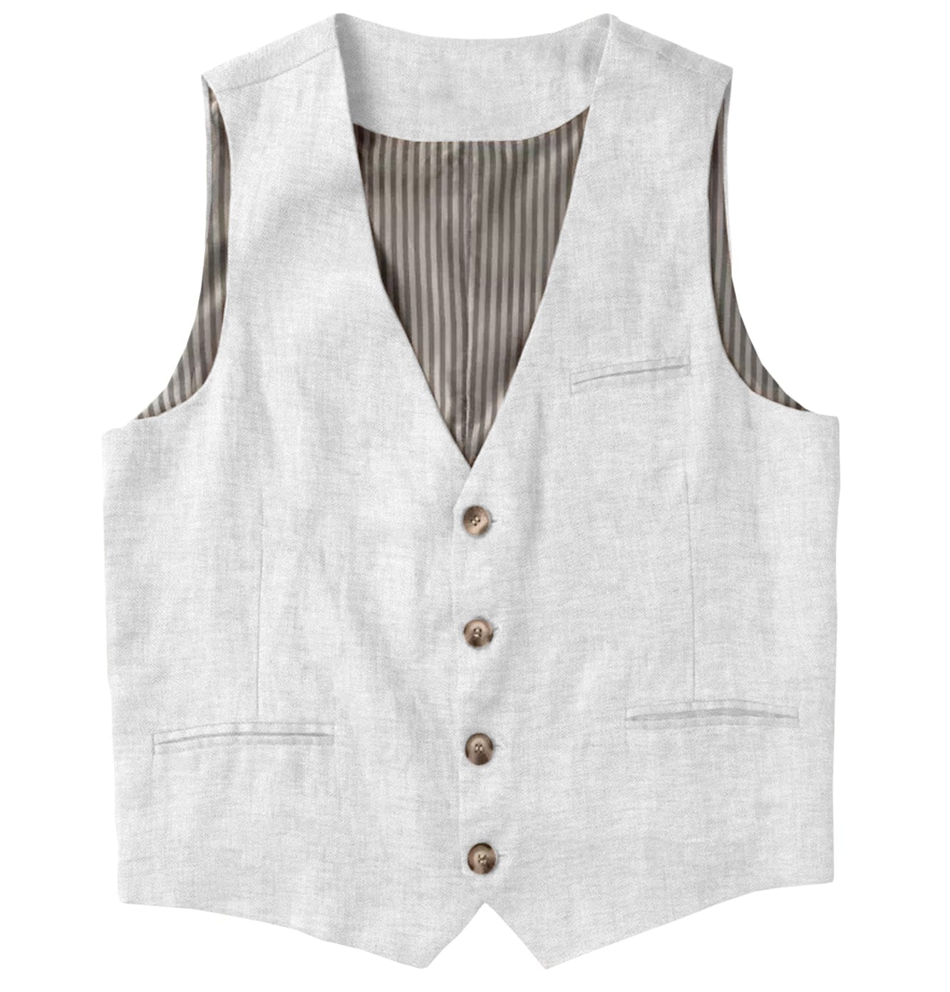 ceehuteey Men's Linen V Neck Vest Casual Summer Leisure Waistcoat