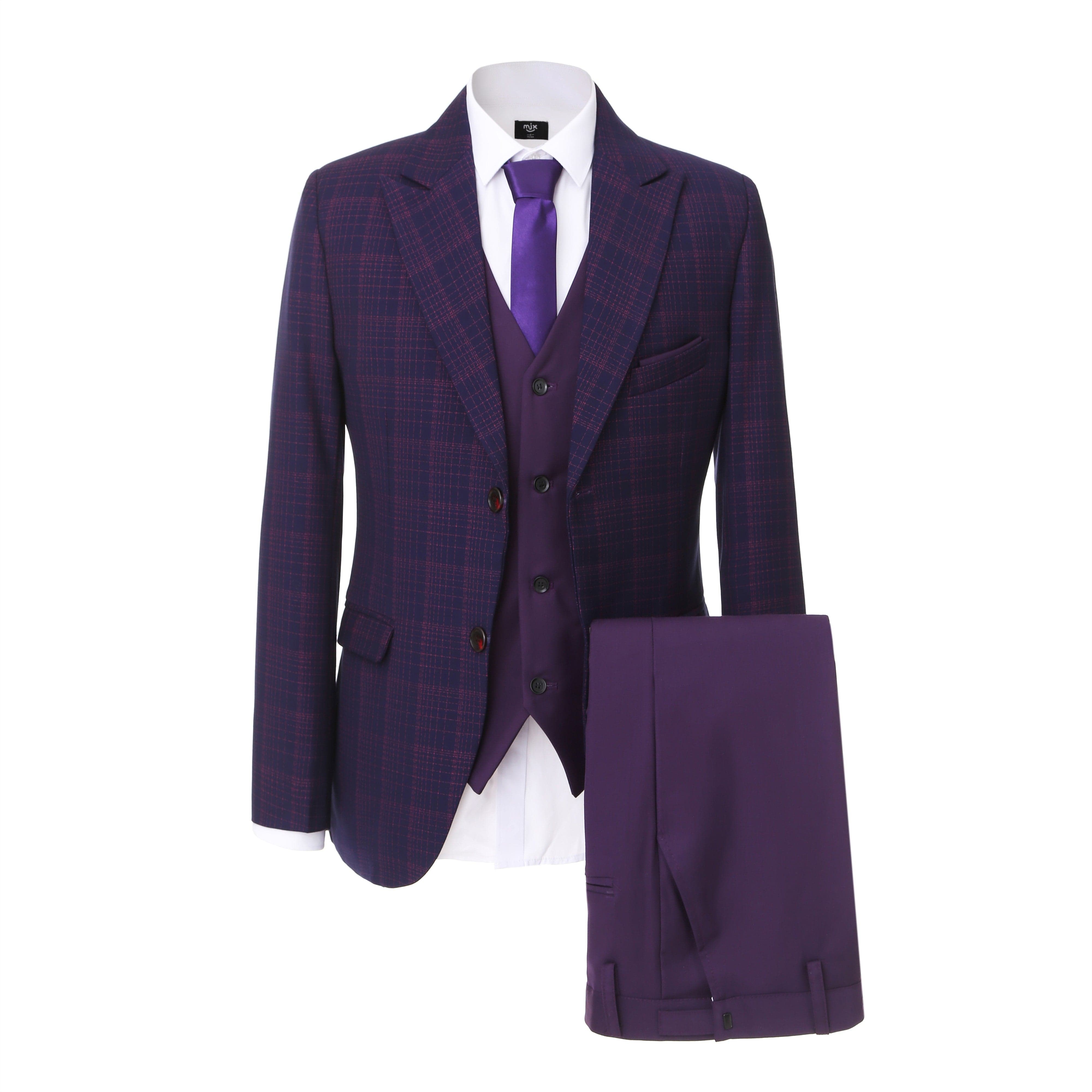 ceehuteey Men's Plaid Business 3 Pieces Tweed Peak lapel Suit (Blazer+vest+Pants)