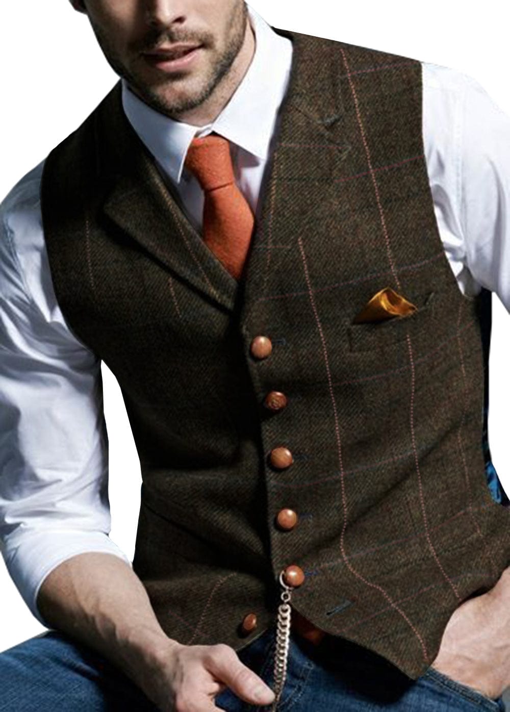 ceehuteey Men's Slim Fit Plaid Casual Notch Lapel Waistcoat