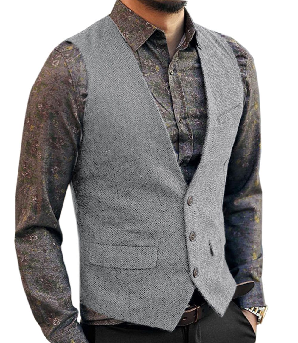 ceehuteey Men's Slim Fit V Neck Herringbone Waistcoat