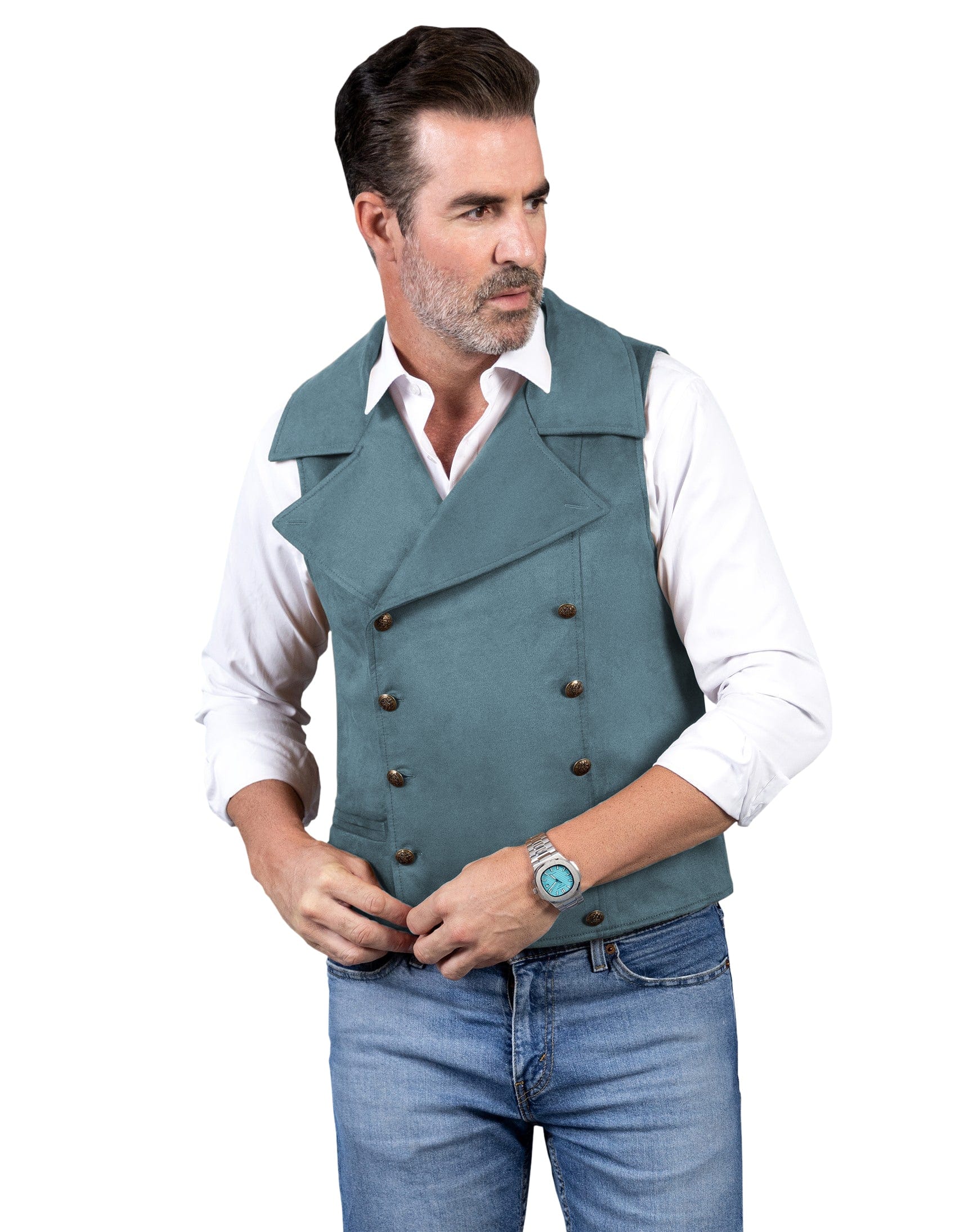 ceehuteey Men‘s Suede Cowboy Double Breasted Large Lapel Suede Classic Waistcoat