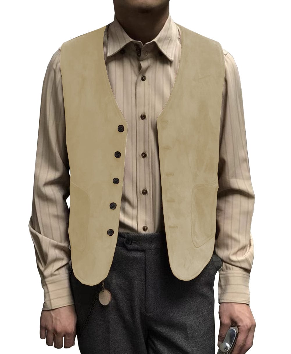 ceehuteey Men's Suede Cowboy V Neck Denim Jacket Waistcoat