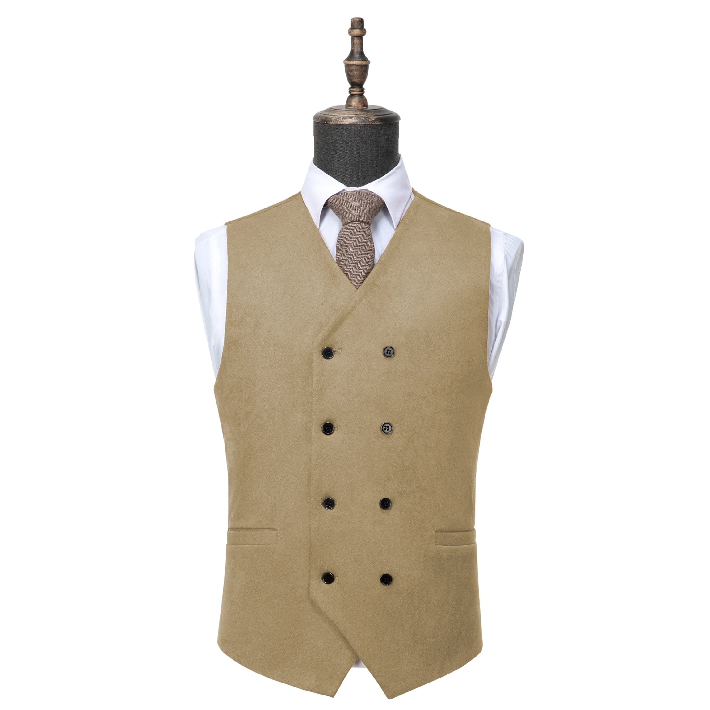 ceehuteey Men's Suede  Double Breasted Slim Fit V Neck Waistcoat