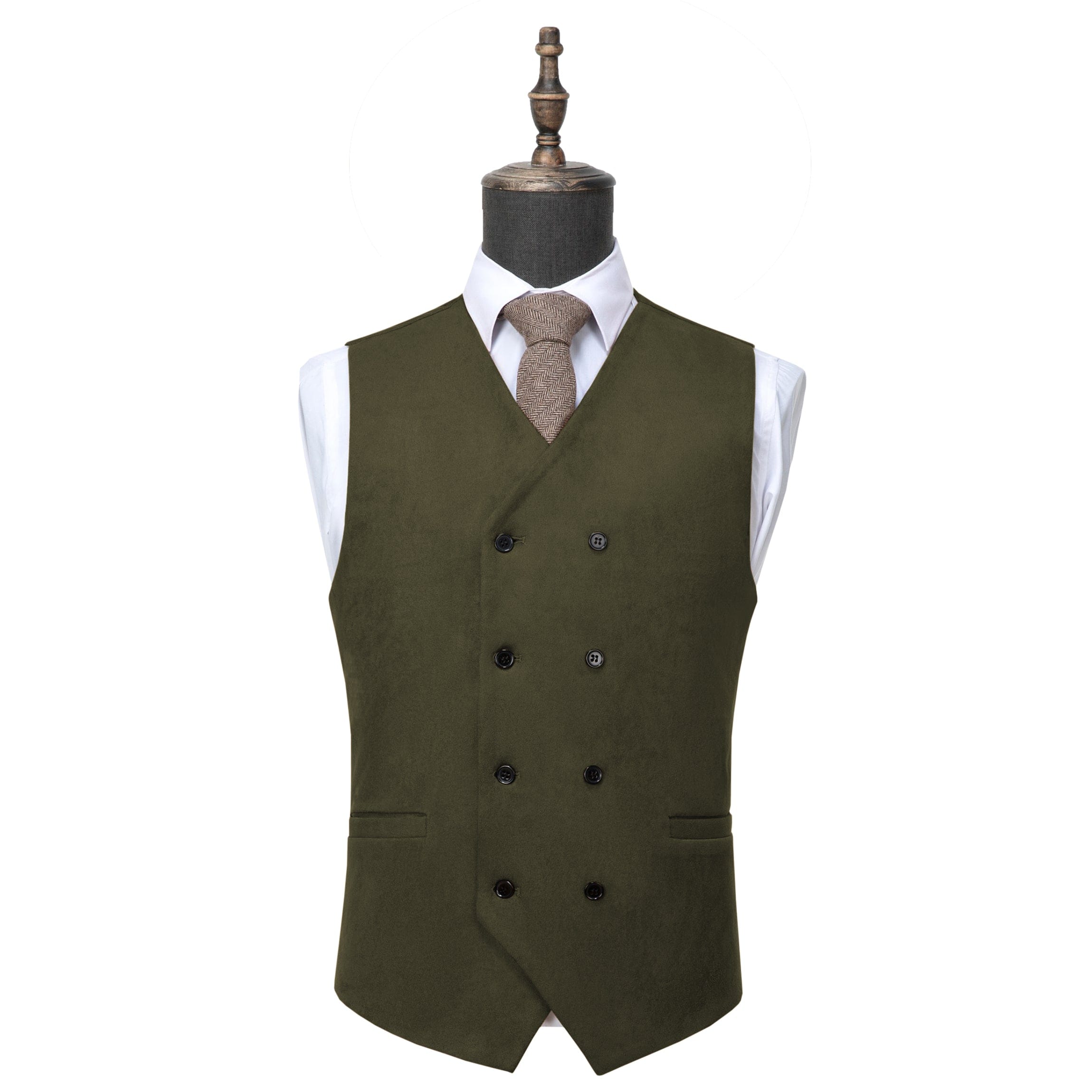 ceehuteey Men's Suede  Double Breasted Slim Fit V Neck Waistcoat