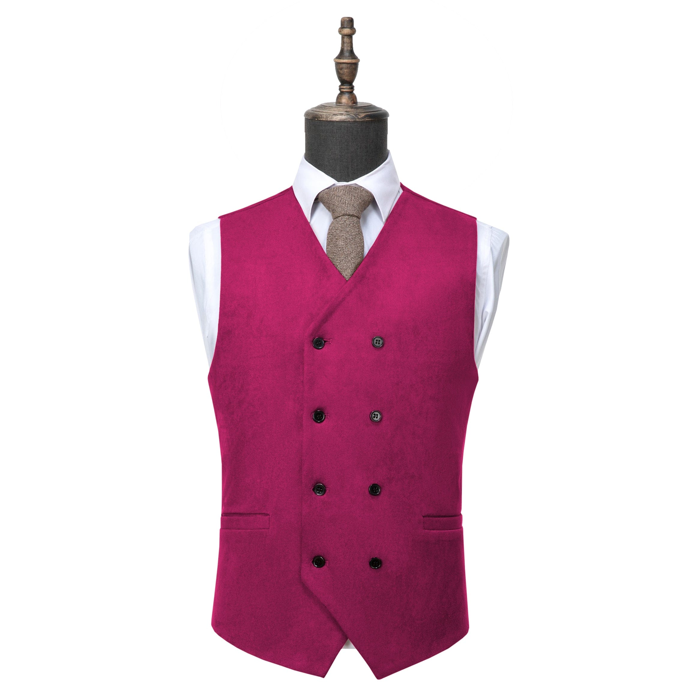 ceehuteey Men's Suede  Double Breasted Slim Fit V Neck Waistcoat