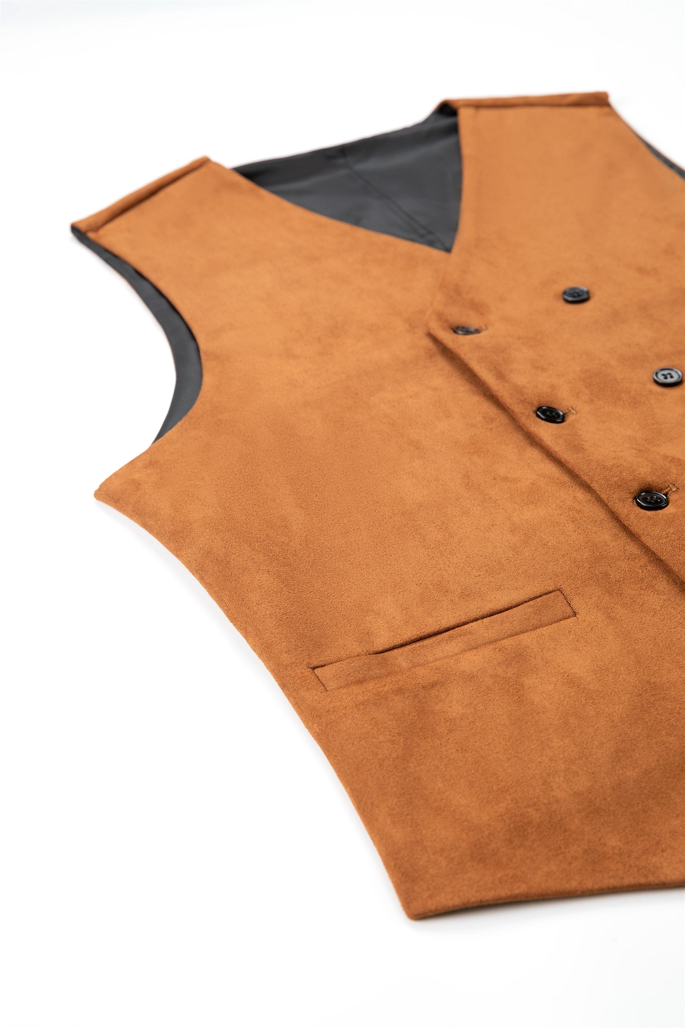 ceehuteey Men's Suede  Double Breasted Slim Fit V Neck Waistcoat