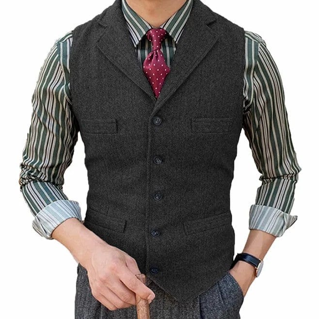 ceehuteey Men's Suit Vest Herringbone Notch Lapel Waistcoat