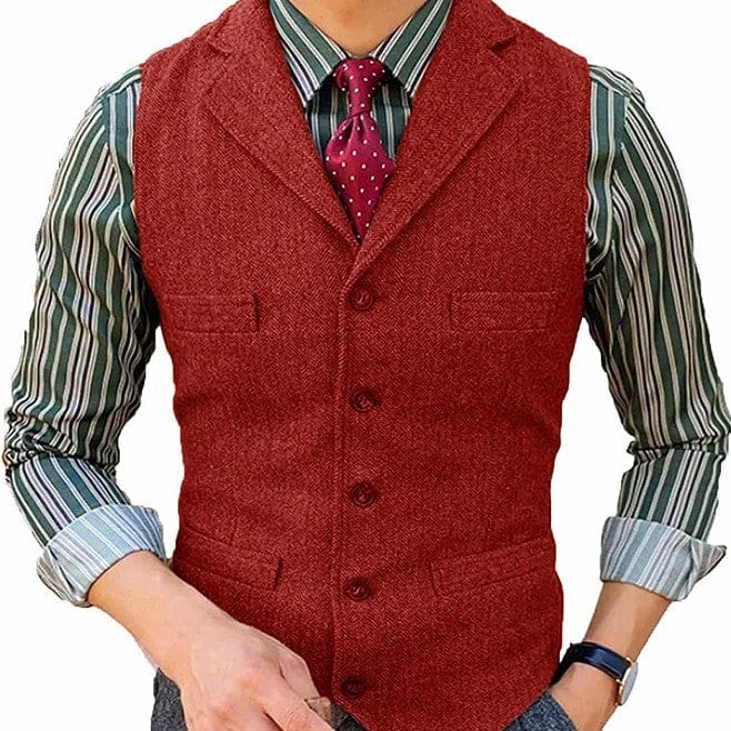 ceehuteey Men's Suit Vest Herringbone Notch Lapel Waistcoat