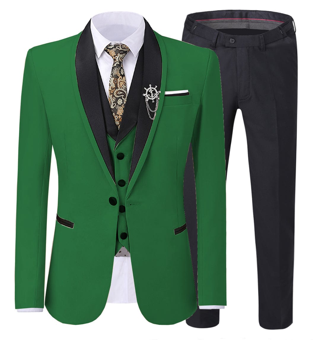 ceehuteey Men's Suits Slim Fit 3 Pieces Notch Lapel For Wedding (Blazer+Vest+Black Pant)