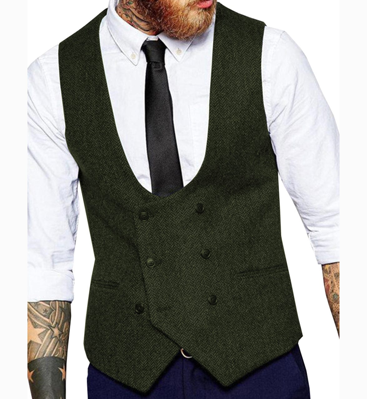 ceehuteey Men's Tweed Herringbone Double Breasted U Neck Waistcoat