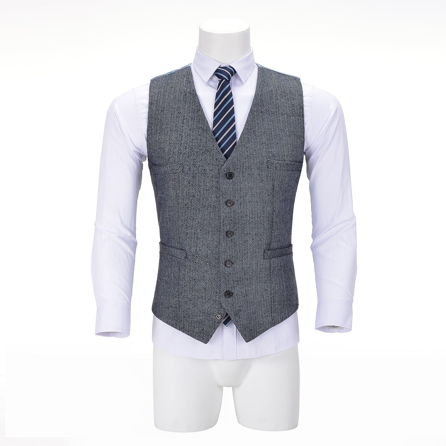 ceehuteey Men's Tweed Herringbone Paneled Satin Vest Slim Fit Waistcoat