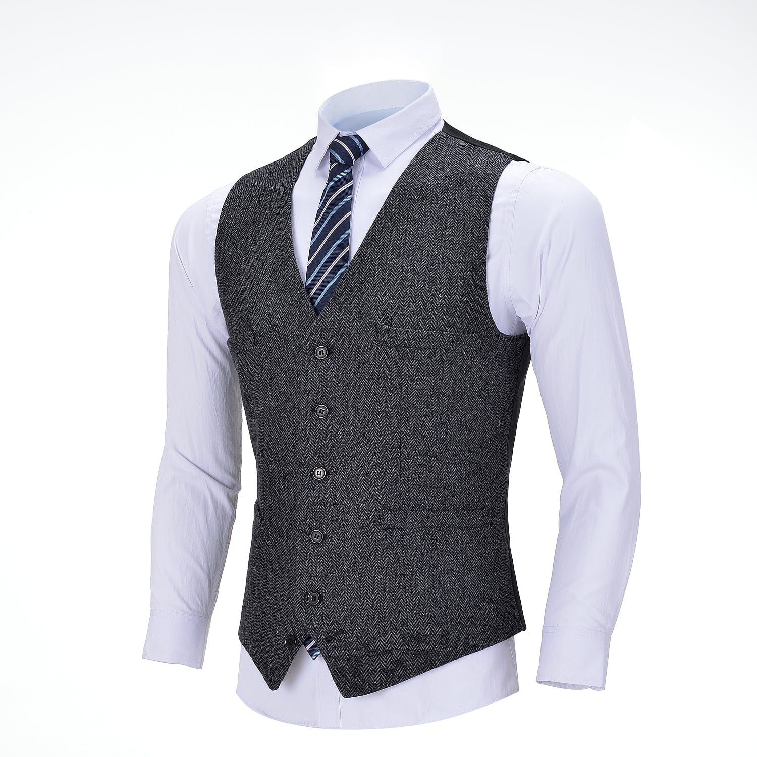 ceehuteey Men's Tweed Herringbone Paneled Satin Vest Slim Fit Waistcoat