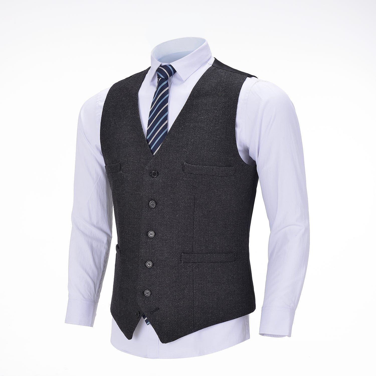 ceehuteey Men's Tweed Herringbone Paneled Satin Vest Slim Fit Waistcoat