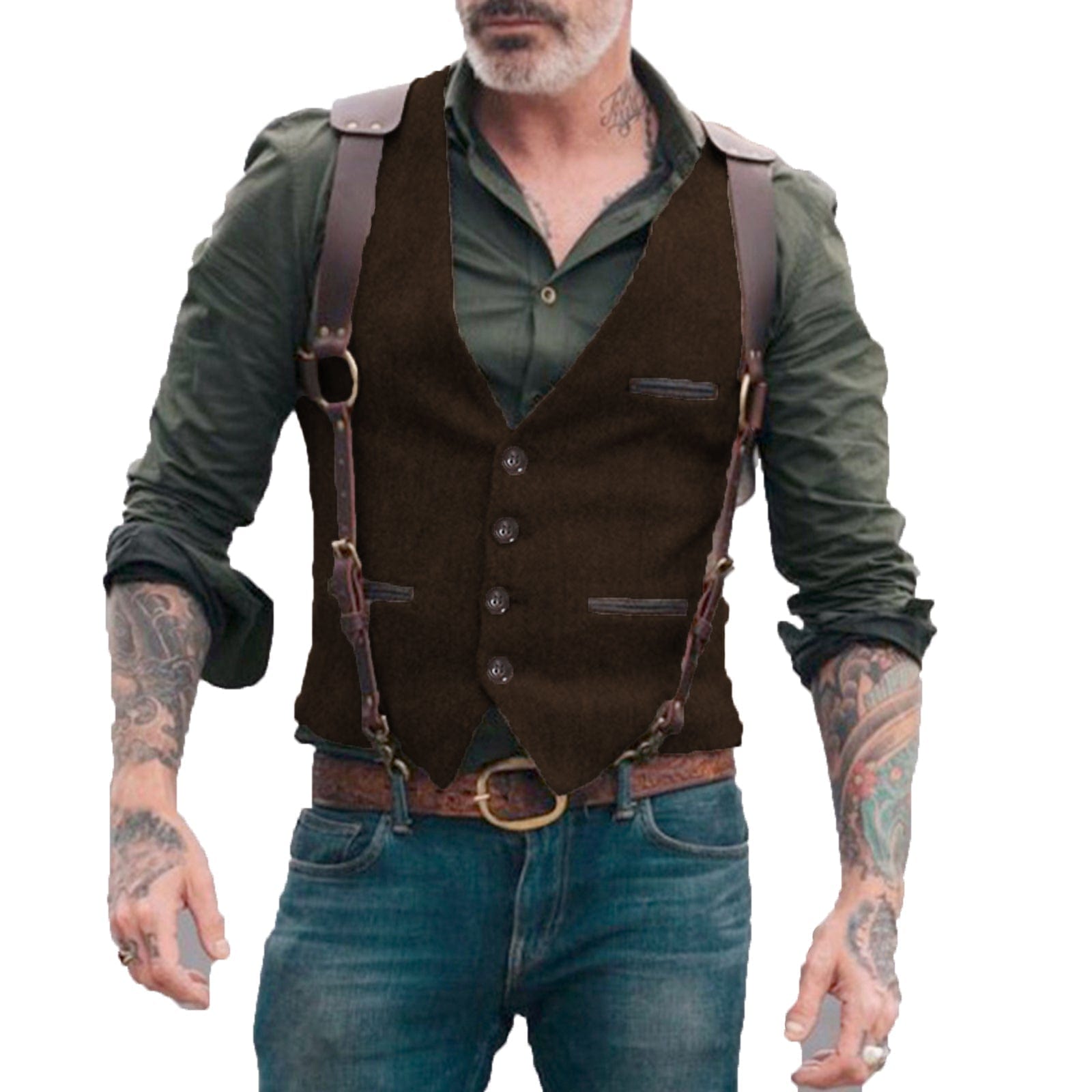 ceehuteey Men's  Tweed Herringbone Retro V Neck Waistcoat