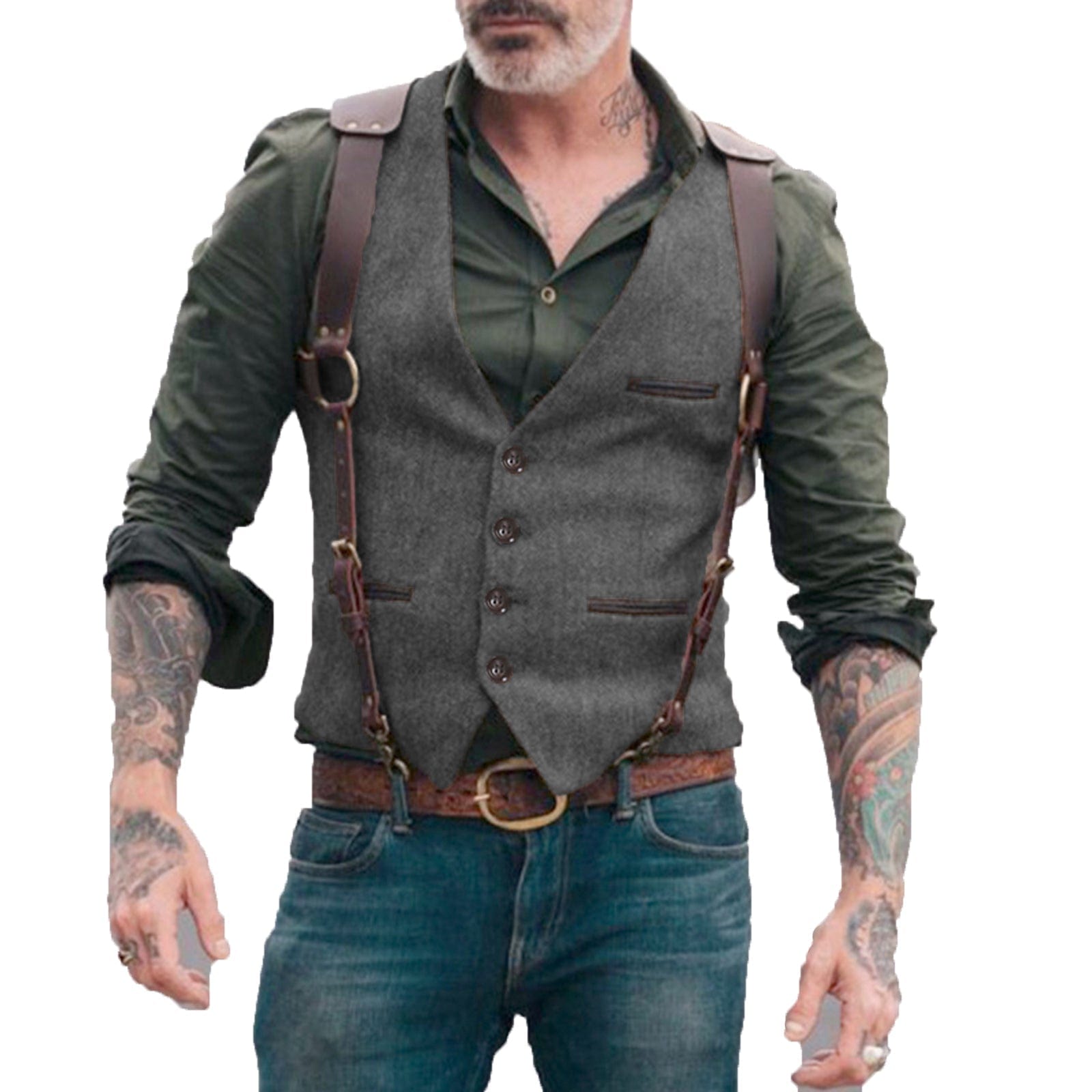 ceehuteey Men's  Tweed Herringbone Retro V Neck Waistcoat