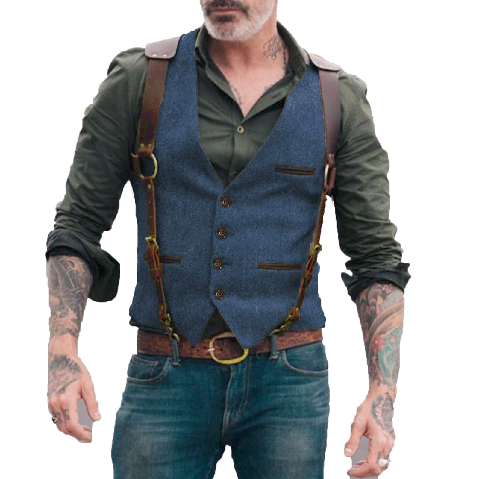 ceehuteey Men's  Tweed Herringbone Retro V Neck Waistcoat