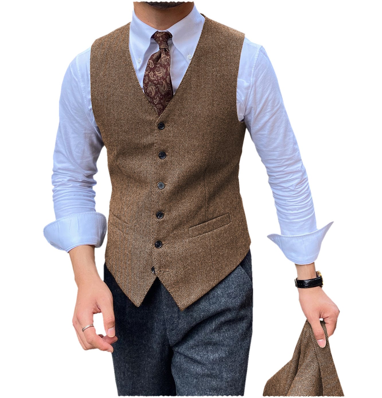 ceehuteey Men's v Neck  Classic  Herringbone Vest Slim