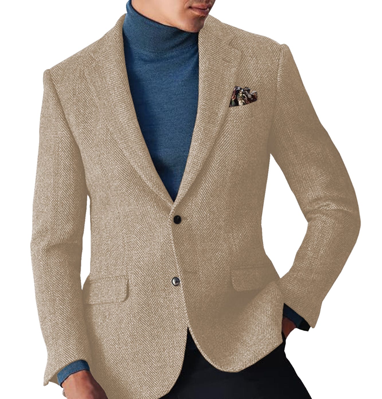 ceehuteey Men's winter Leisure Wool Herringbone Tweed Formal Notch Lapel Blazer