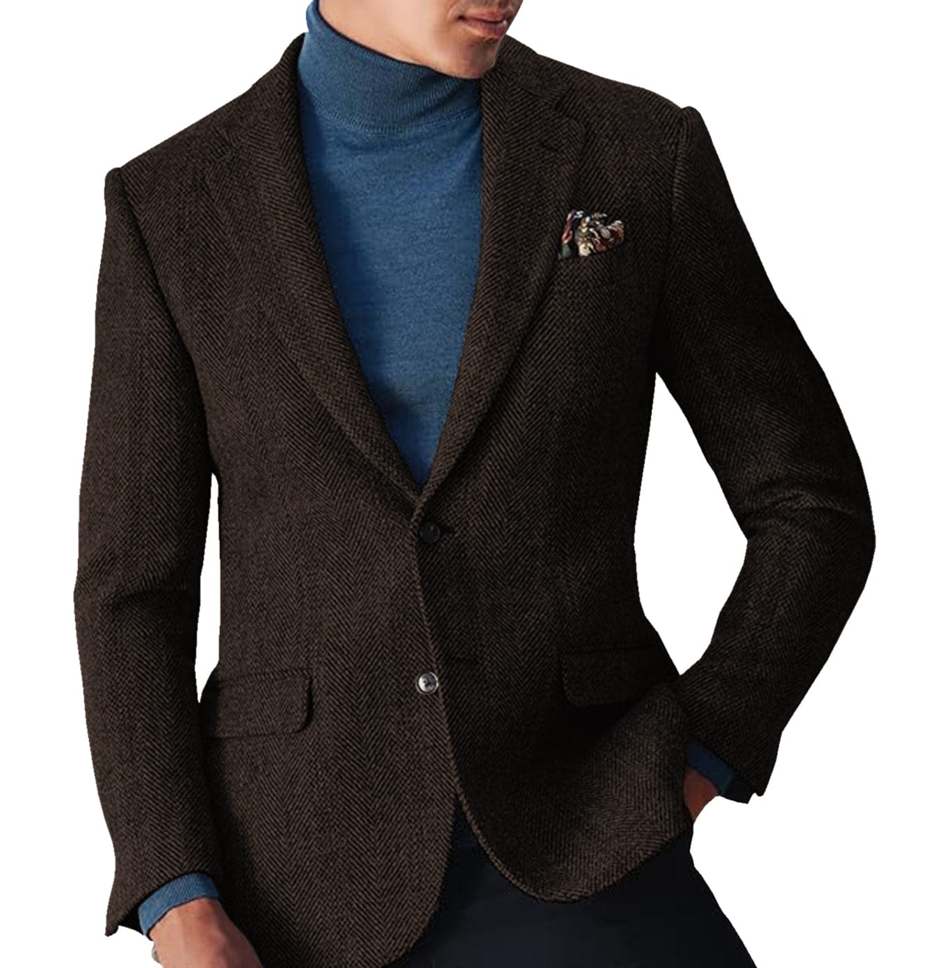 ceehuteey Men's winter Leisure Wool Herringbone Tweed Formal Notch Lapel Blazer