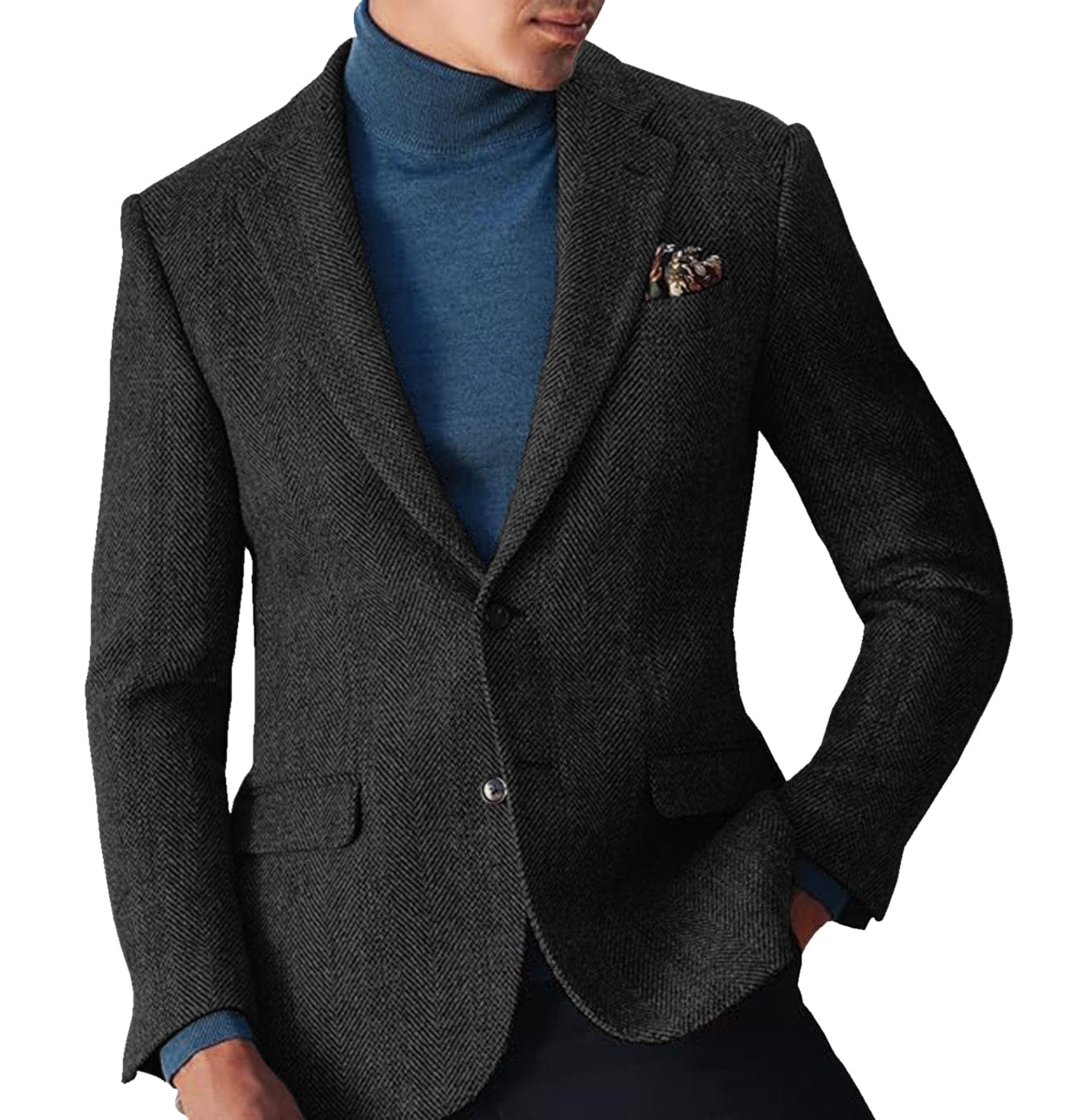 ceehuteey Men's winter Leisure Wool Herringbone Tweed Formal Notch Lapel Blazer