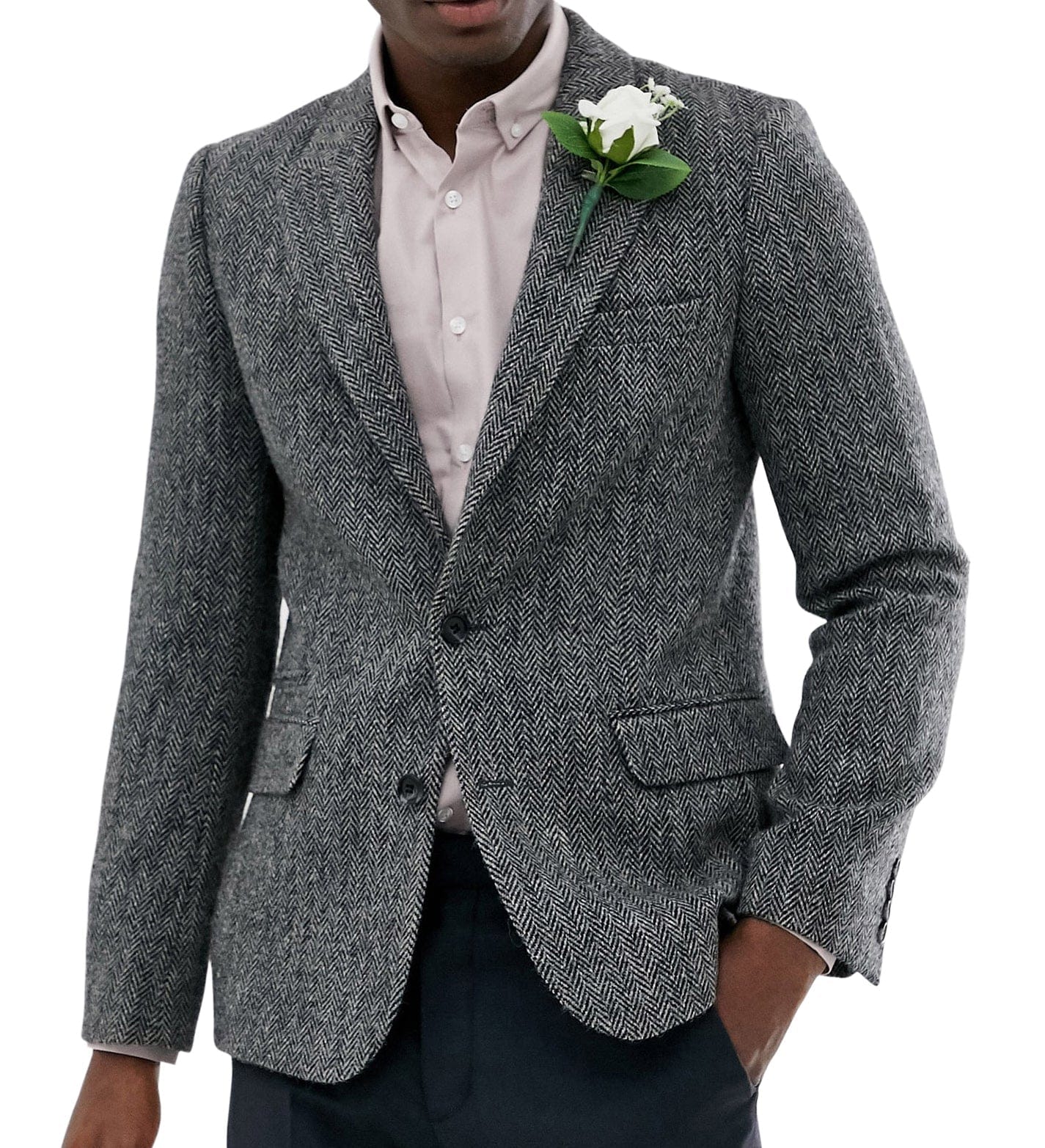 ceehuteey Men's Wool Herringbone Formal Notch Lapel Blazer