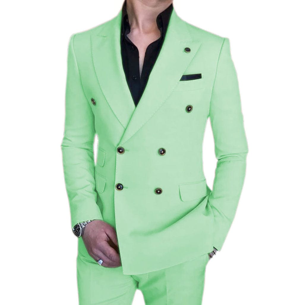 ceehuteey Mens 2 Piece Suit Slim Fit Double Breasted Blazer and Pants Solid Color Prom Tuxedo