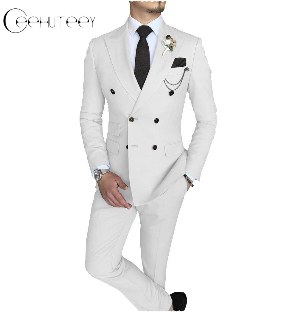 ceehuteey Mens 2 Piece Suit Slim Fit Double Breasted Peak Lapel Mens Coat (Blazer+Pants)