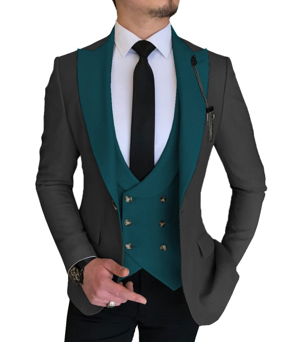 ceehuteey Mens 3 Piece Slim Fit Vest Solid Peak Lapel Tuxedo (Blazer + Vest + Pants)