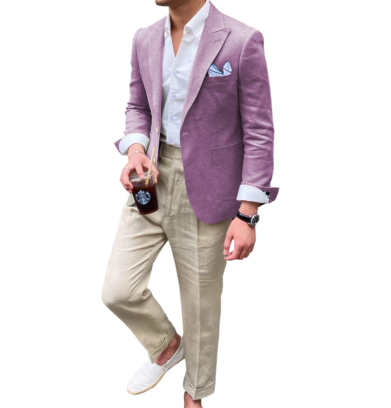 ceehuteey Summer Linen Men's Casual  Peak lapel Suit for Blazer