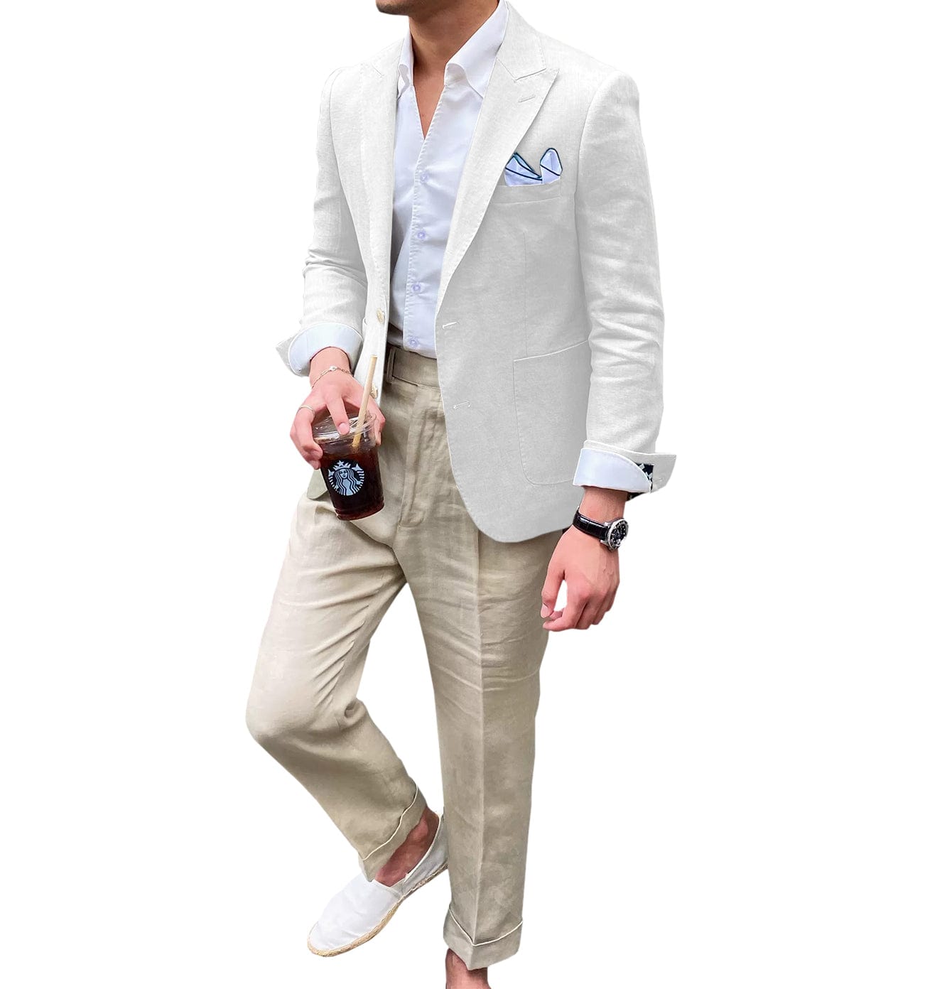 ceehuteey Summer Linen Men's Casual  Peak lapel Suit for Blazer