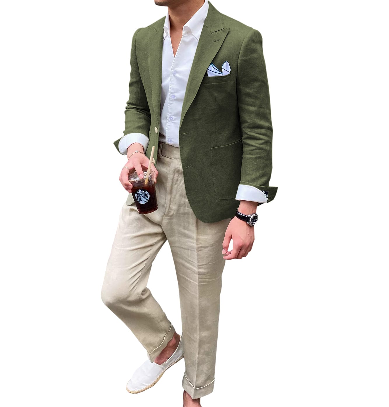 ceehuteey Summer Linen Men's Casual  Peak lapel Suit for Blazer