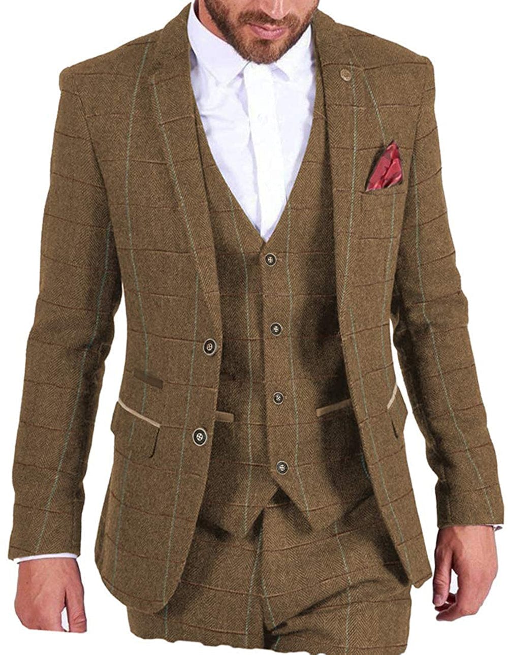 ceehuteey Vintage Classic Men's 3 Pieces Plaid Notch Lapel Suit (Blazer+vest+Pants)