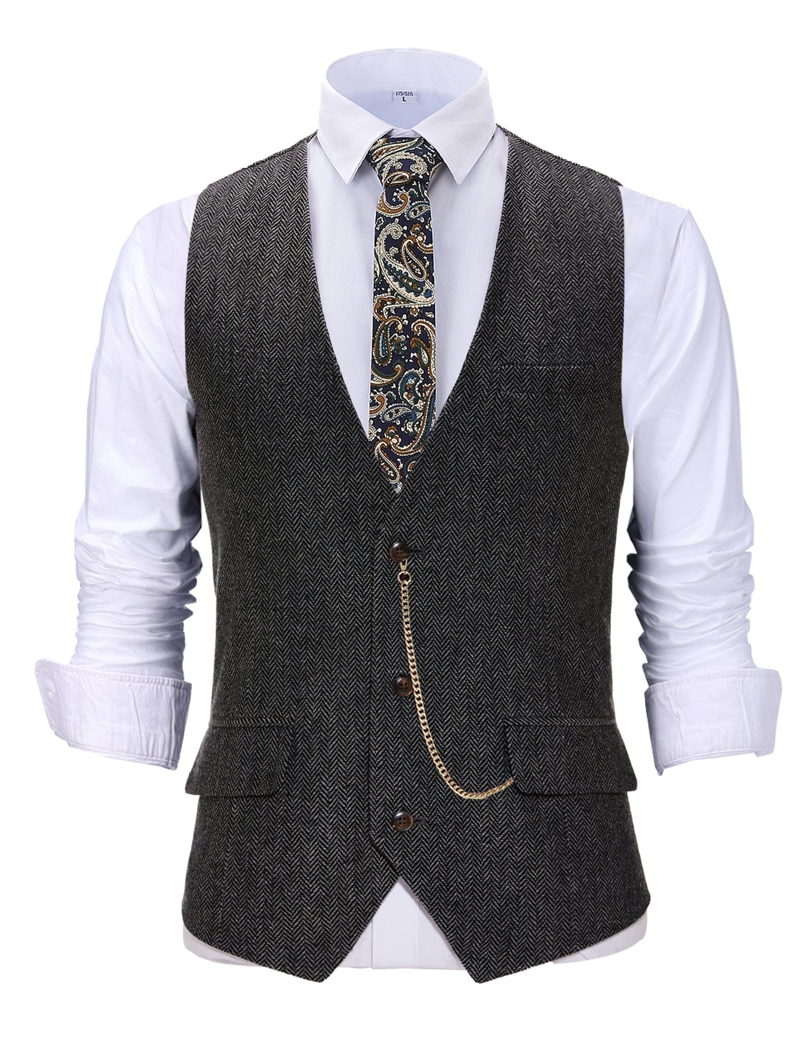 ceehuteey Vintage  Men's Slim Fit Herringbone V Neck Waistcoat