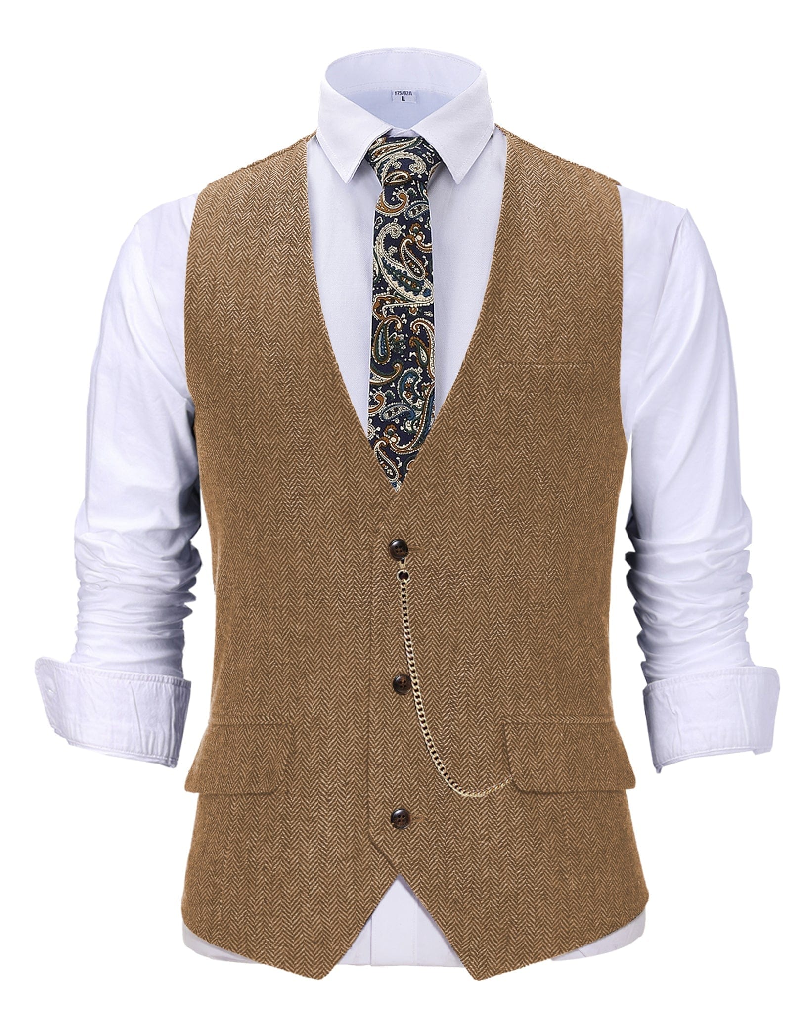 ceehuteey Vintage  Men's Slim Fit Herringbone V Neck Waistcoat