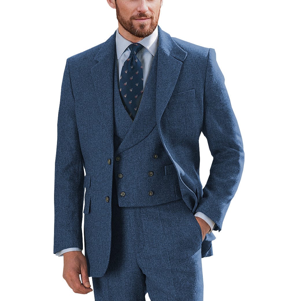 ceehuteey Wedding 3 Pieces Mens Suit Herringbone Notch Lapel for Men (Blazer+vest+Pants)